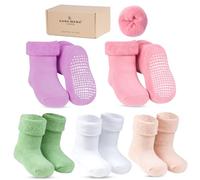 HANA MAMA 5 Pairs GOTS Organic Cotton Baby Thermal Socks, Baby Winter Socks, Baby Anti Slip Socks, Thick Baby Socks, Newborn Baby Socks, Toddler Winter Socks, Welly Socks Toddler (1-2Y)