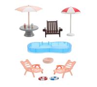 HANABASS 1 Set Miniature Dollhouse Swimming Pool Playset with Beach Chair Swim Ring Parasol DIY Furniture for Creative Imagination and Fun