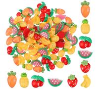 HANABASS 100pcs Fruit Charms for Jewellery Making and Scrapbooking Resin Flatback Beads Bright Colour and Lightweight Design, for Phone Case Decorations and Boys and Girls Craft Supplies