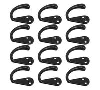 HANABASS 12pcs Black Zinc Alloy Metal Coat Hooks for Wall and Door Mounting, Heavy Duty Single Hooks with Easy Installation, Modern Sl esign, for Home, Closet, Bathroom and Storage