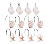 HANABASS 12pcs Shower Curtain Hanging Hooks Assorted Color Seashell Shape Stainless Steel Resin Practical Design to Avoid Getting Shower Curtain Dirty for Bathroom Home Random Color