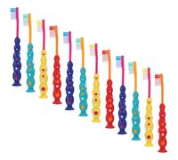 HANABASS 12pcs Toothbrush with Suction Cup Base Soft Brush Bristles Sized Manual Toothbrush for Boys Preschool Upright Design for Easy Storage and Comfortable Grip