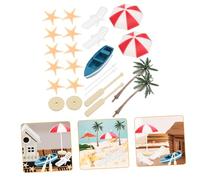 HANABASS 17Pcs Mini Beach Decoration Set with Doll Chairs Umbrellas Palm Trees Miniature Accessories for Dollhouse Fairy Garden Cake Toppers and Outdoor Scenes Random Color