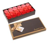 HANABASS 18Pcs Gradient Red Rose Soap Flowers Set with Storage Box, Simulated Scented Soap Roses for Women Bath, Facial Cleanser, Valentine’S Day and Wedding Present
