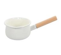 HANABASS 1PC Enamel Milk Pot, Enamel Stockpot Non- Stick Mini Saucepan Butter Warmer with Pour Spout and Wooden Handle for Tea Coffee Egg Boiling Small Cookware