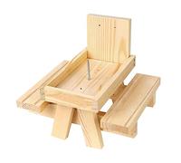 HANABASS 1Pc Wooden Squirrel Feeder Picnic Table Natural Animal Nut Eating Rack for Backyard Durable Food Storage Holder for Squirrels Easy Clean Design