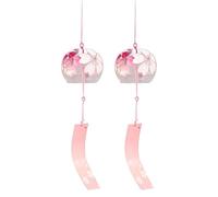 HANABASS 2 Pack Japanese Wind Chime Cherry Blossom Glass Wind Bell Pink Hanging Pendant for Garden Patio Trees Backyard Car Decoration