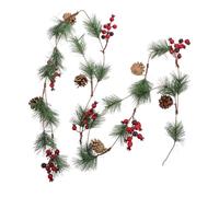 HANABASS 2 pcs Artificial Christmas Rattan Garland Decorative Red Fruit Simulation Pine Needle Vine Flexible Xmas Decor for Fireplace Party