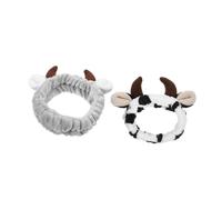 HANABASS 2 Pcs Cow Horns Headbands for Makeup and Skincare, Comfortable Fabric Face Washing Hairbands Cute Animal Antler Design, for Daily Use and Christmas