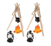 HANABASS 2 Set Miniature Outdoor Scene Campfire Pot Dollhouse Stove Kit with Pretend Fire for Christmas Snowy Scene Realistic Fake Flame Camping Accessories for Fairy Garden Decoration and