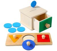HANABASS 2 Set Wooden for Educational Coin Box with Geometric Puzzle Boards Bright Colors for Shape Recognition Hand-eye Coordination Development Montessori Early Learning for Boy Girl
