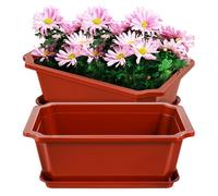 HANABASS 2 Sets Plastic Bonsai Pot with Drip Tray, Shallow Flower Planter for Nursery, Bonsai, Garden, Balcony 16.9X12.2X6.5 Inch