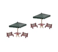 HANABASS 2 Sets Scale Park Bench with Green Parasol Portable Garden Landscape Decoration DIY Sand Table Accessory for Fairy Garden and Outdoor Miniature Scenes
