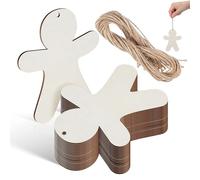 HANABASS 20 Sets Wooden Cutouts Gingerbread Man Classic Style Unfinished Wood Chips with Hemp Rope Comfortable Touch for Christmas Theme Parties DIY Decorations