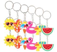HANABASS 24pcs Summer Beach Keychains with Cute Hawaii Style Cartoon Pendants for Bag and Backpack Hanging PVC Ornaments Including Flamingo Ice Cream Watermelon Sun and Slipper Designs Bulk