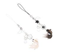 HANABASS 2pcs Acrylic Fish Phone Charm Strap Keychain Dual-use Lucky Beaded Lanyard for Bag Decoration Hardwearing Zinc Alloy Accessories with Star Accent Aesthetic Mobile Phone and Key