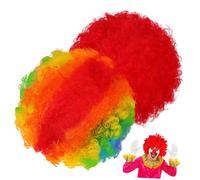 HANABASS 2pcs Clown Costume Wigs Rainbow and Red Short Fluffy Afro Wigs for Adults Boys and Girls Circus Birthday Party Disco Theme Dress-up Accessories