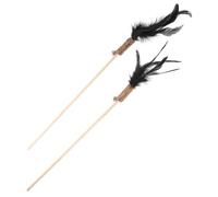 HANABASS 2Pcs Interactive Cat Wand for Indoor Cats Pine Wood Stick with Teaser Stress Relief and Exercise for Engaging Play and Mood Improvement
