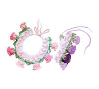 HANABASS 2pcs Knitted Woolen Yarn Flower Collar for Pets with Bell Flower Design, Adjustable Cat and Dog Collar Scarf for Everyday Wear and Birthday Photography Props, Universal Fit