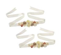 HANABASS 2Pcs Maternity Sash Belt with Daisy Flower and Rhinestone Decoration Soft Beige Waistband for Pregnant Women Shower and Pregnancy Photoshoot Accessory