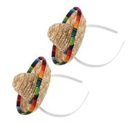 HANABASS 2pcs Mini Sombrero Headbands for Adults, Small Mexican Straw Hats Lightweight and Comfortable Wear, Festive Colorful Party Accessories for Cinco De Mayo Headband Parties