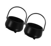 HANABASS 2pcs Miniature Black Witch Cauldrons Halloween Dollhouse Decoration, Mini House Cauldron Pots for Micro Landscape Craft, Outdoor and Indoor Witch Pot Accessories