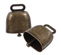 HANABASS 2pcs Portable Metal Mini Cowbells with Handle, Square Shape Handheld Bells for Outdoor Agriculture Events, Loud Sound Noisemakers for Parties and Celebrations