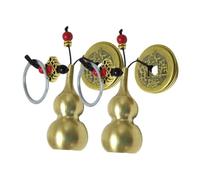 HANABASS 2pcs Pure Copper Feng Shui Five Emperor Coins Keychain with Large Wu Lou Gourd for Luck and Wealth Brass Pendant for Car Keys and Traditional Chinese Fortune Charm