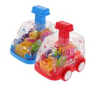 HANABASS 2pcs Push Car Transparent Friction Powered Vehicle with Colorful Gears Press to Go Mechanism for Montessori Educational Play