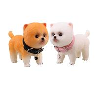HANABASS 2pcs Realistic Vinyl Dog Statue Lifelike Pomeranian Puppy Figurines with Soft Touch Cute Pet Alternative for Play and Home Decor Portable Cozy Companion for Office Desk and Bedroom
