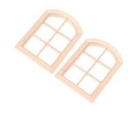 HANABASS 2pcs Scale Dollhouse Wooden Arch Top Window Miniature Furniture Model Sturdy Material Fake Window for DIY Fairy House Christmas Village Cottage Decor