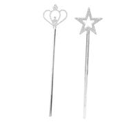 HANABASS 2pcs Silver-plated Star and Crown Wands Princess Dress Up Accessories with Vibrant Star Embellishments Fairy Stick Kit for Birthday Party Halloween Wedding Christmas Cosplay