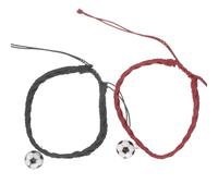 HANABASS 2Pcs Soccer Player Bracelets for Couples, Bohemian Style Braided Wax String Wristbands in Black and Red, Sports Themed Soccer Charm Accessories for Men and Women at Parties
