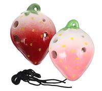 HANABASS 2pcs Strawberry 6-hole Ocarina Set for Children Beginner Practice Wind Instrument, Creative Fruit-shaped Musical Toy with Cord, Easy-to-use Kids Ocarinas for Learning and Playing Random Color