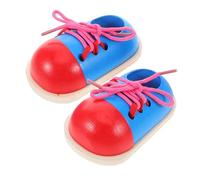 HANABASS 2Pcs Wooden Lacing Shoe for Educational Threading to Learn Shoelace Tying Skills Fine Motor Skill Development for Home and Kindergarten Play