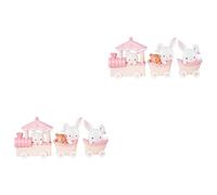 HANABASS 2sets Pink Bunny Train Cake Topper Creative Cake Decor for Birthday Parties Home Ornament Adorable Design for Celebrations and Desserts 3pcs*2