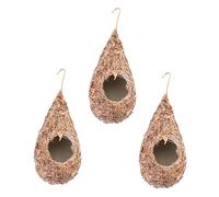 HANABASS 3 Pcs Decorative Straw Woven Bird House Hanging Bird Nest for Outdoor Garden Comfortable Hut with Natural Design for Various Nesting