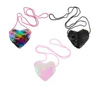 HANABASS 3Pcs Chic Sequin Heart-Shaped Coin Purses with Strap Portable Lightweight Bags for Women Stylish Change Wallets Random Color