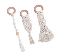 HANABASS 3pcs Cotton Rope Woven Beech Wood Grinding Rod for Infant Chewing Soothing and Molar Development