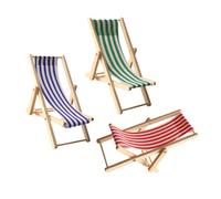 HANABASS 3pcs Foldable Miniature Beach Chairs for Dollhouse Wooden Deck Chairs in Red Blue Green Realistic Mini Folding Furniture for Seaside and Outdoor Dollhouse Decoration
