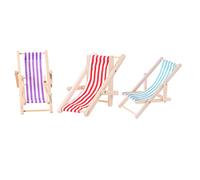 HANABASS 3Pcs Miniature Beach Chair Wooden Dollhouse Furniture for Home Decor Playtime Includes Red Purple and Lake Blue Mini Deck Chairs