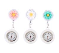 HANABASS 3pcs Retractable Nursing Pocket Watches for Women with Large Black Arabic Markers, Titanium and Glass Alloy Material, Safety Clip, Lovely Cartoon Flower Design for Nurse's Daily