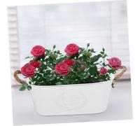 HANABASS 3pcs Retro Iron Flower Pot Decorative Planter Oval Vintage Metal Succulent Plant Container for Indoor Balcony Garden Multi Function Rustic Flower Bucket White