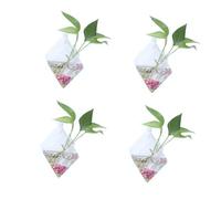 HANABASS 4 pcs Creative Rhombus Glass Wall Vases for Home Garden Decor Stable Hanging Flower Bottles for Living Bedroom Office Stylish Transparent Wall-mounted Floral Holders
