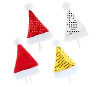 HANABASS 4pcs Christmas Pet Hats for Cats and Dogs Plush Santa Claus Headgear Bright Sequin Design Festive Party Decoration and Photography Prop Suitable for Holiday Walks and Random Color