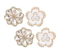 HANABASS 4pcs Flower Cufflink Vintage Alloy Button Cover Rhinestone Shirt Collar Button for Wedding Business Present