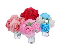HANABASS 4pcs Miniature Rose Flower Vase for Dollhouses Realistic Mini Floral Figurines in Pink Blue White Red Sturdy Miniature Decor for Fairy Gardens and Car Dashboard Display