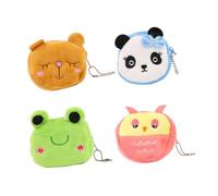 HANABASS 4Pcs Plush Cartoon Coin Purse with Shy Bear Red Owl Frog Soft Change Wallets for Women Compact Credit Card Holder for School Shopping Daily Use