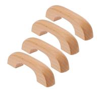 HANABASS 4pcs Wooden Drawer Pulls for Cabinets and Drawers, Beech Material Khaki Finish, Comfortable Grip and Can Withstand Huge Pulling Forces, Hole Centers Distance 64mm, Simple Design