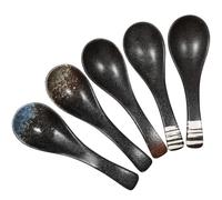 HANABASS 5 Pieces Chinese Ceramic Soup Spoons Creative Ramen & Rice Spoon Set for Wonton, Dumplings & Noodles | Retro Porcelain Serving Tablespoon Dishwasher